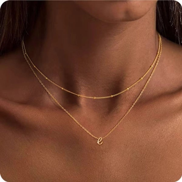 Turandoss Gold Initial Necklaces for Women Girls, Dainty Layered Necklace, Jewelry for Women, Birthday Gifts for Girls 8-18, 14+2.5/16+2.5Inches, E