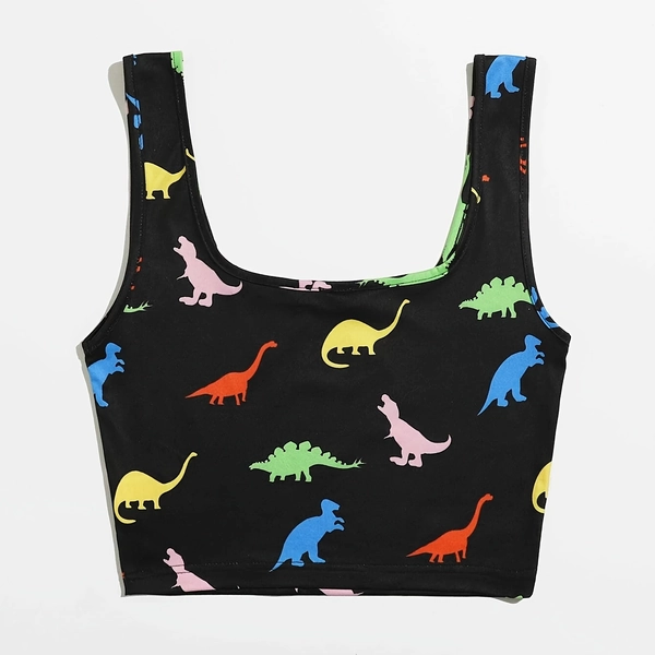 Women's Casual Sporty U-Neck Tank Top with Cartoon Print