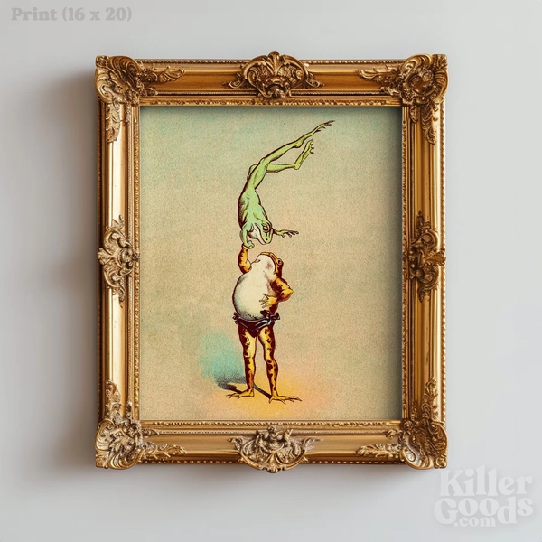 Vintage Circus Frog Art Print: Strongman Acrobat Home Decor