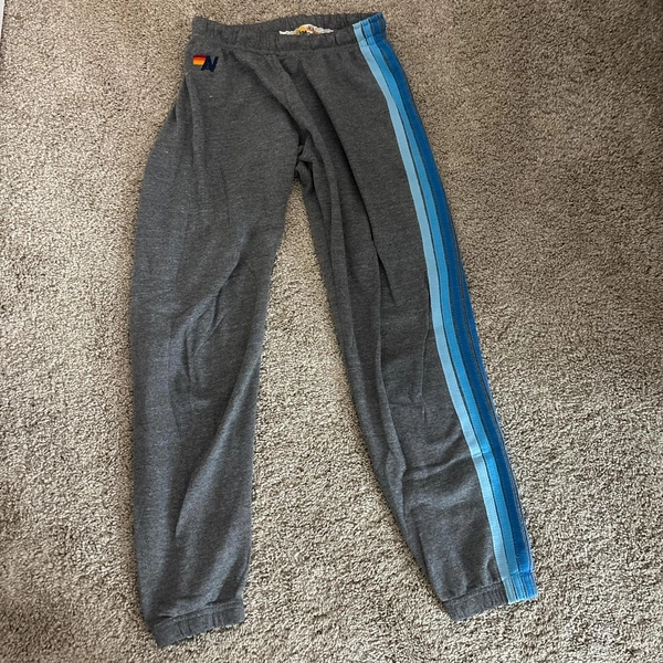 aviator nation grey sweats with striped blue...