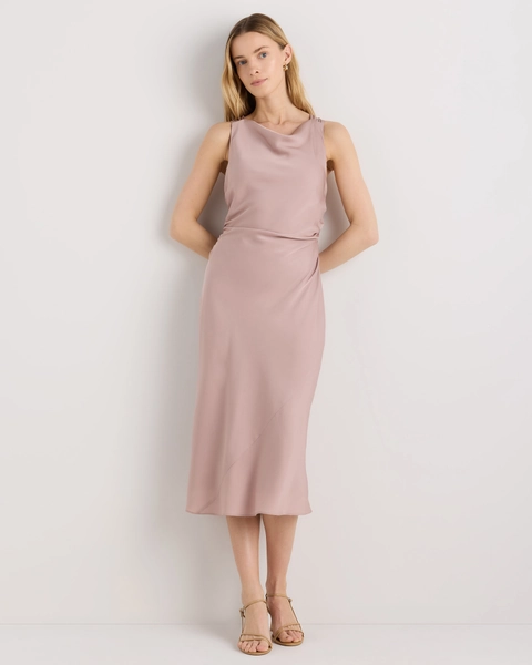 Washable Stretch Silk High Neck Midi Dress in Jasmine Vines