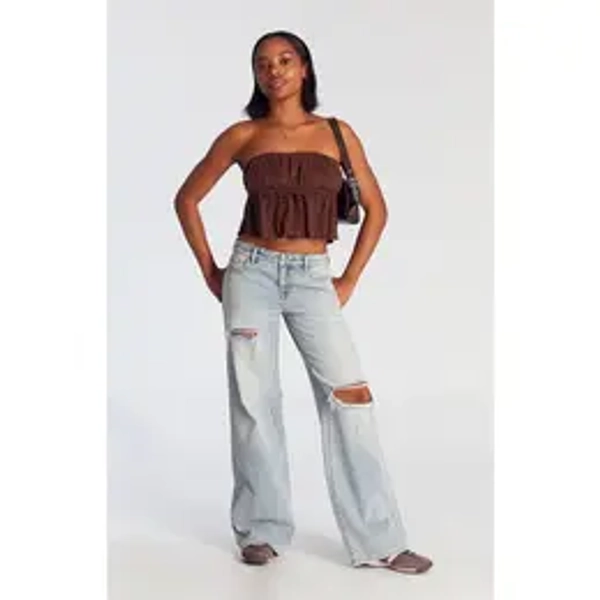 Pacsun Women's Casey Low Rise Baggy Jeans Ripped Light Indigo Wash