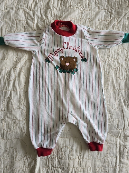 Vintage Teddybear Baby Christmas One Piece. 0-3 Months. 1980s 1990s Vtg