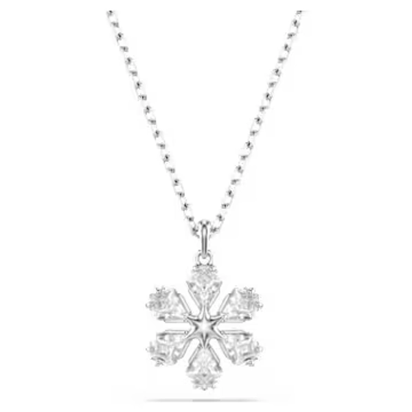 Idyllia pendant, Mixed cuts, Snowflake, White, Rhodium plated