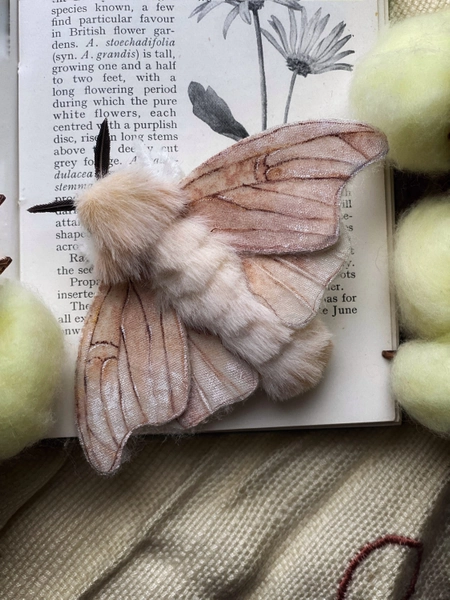Exquisite Silkmoth Brooch in Beige Elegance - Handcrafted Nature-inspired Jewelry