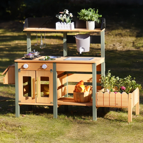 Mud Kitchen With Insect Observation Box & Planter Box, Toddler Play Kitchen | Wayfair