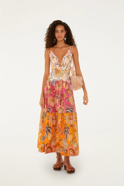 Multicolor Ligia Floral Mix Organic Cotton Maxi Dress | FARM Rio