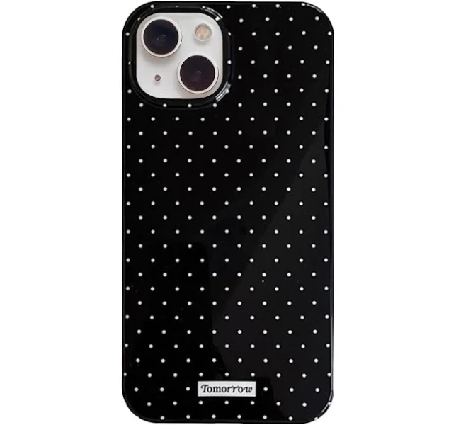Reownest Case for iPhone 13/iPhone 14, Soft TPU Protective Phone Case with Aesthetic Cute Dot Simple Design for Women Girls - Black