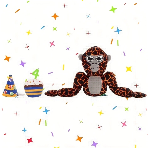 Tagged Monke 16.53" Plush Gorilla Toy - Soft, Cuddly Stuffed Animal with Birthday Hat & Stars, Ideal Gift for Halloween, Christmas, Birthdays, Gift for Youngsters | Playful Design | Polyester Fiber, Birthday Gift Item | Playful Stuffed Toy | Soft Fabric Plush