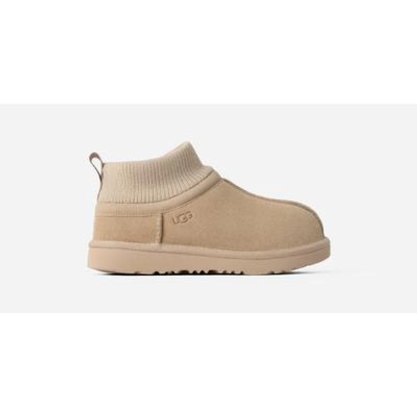 UGG® Kids' Classic Ultra Stretch Cuff Suede/Textile/Recycled Materials Classic Boots in Mustard Seed, Size 5K