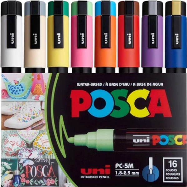 uni POSCA 16pk PC-5M Water Based Paint Markers Medium Point 1.8-2.5mm in Assorted Colors: Art Stationery Set