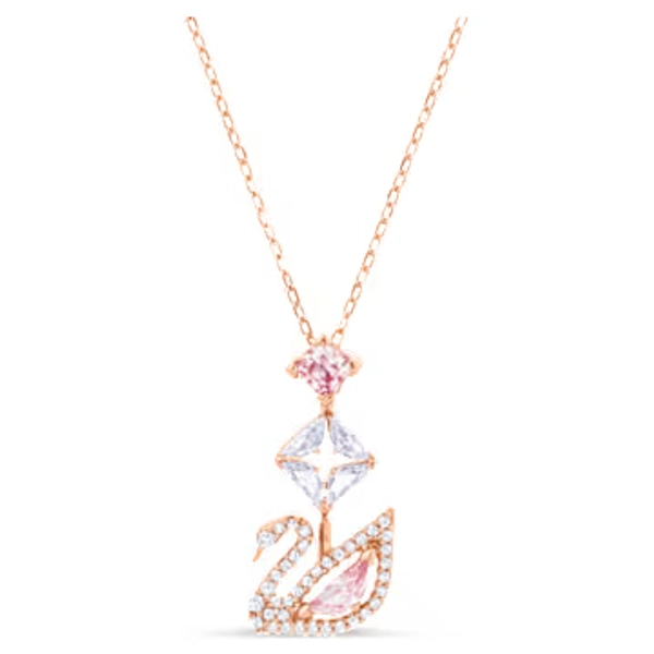 Swan pendant, Swan, Pink, Rose gold-tone plated