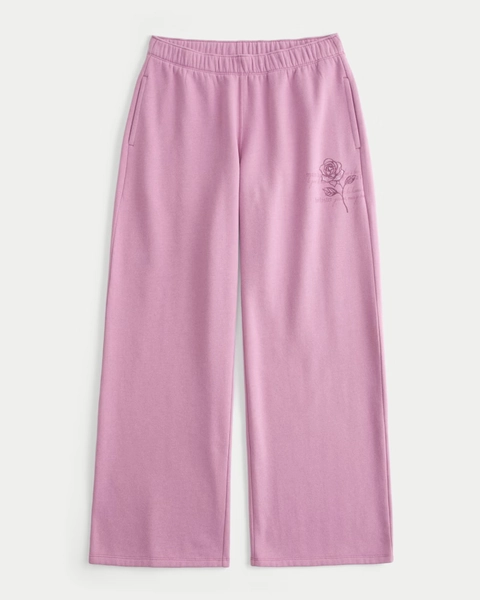 Hollister Sparkle Rose Graphic Wide-Leg Sweatpants