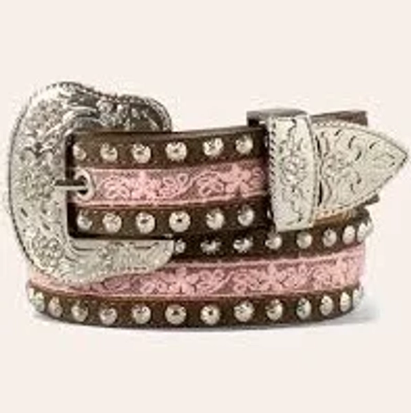 Ariat Girl's Leather & Pink Lace Western Belt