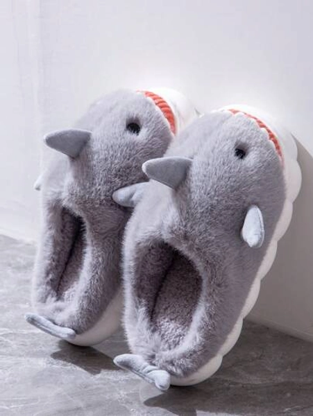 Shark Plush Slippers For Men, Cute Indoor Home Couple Outdoor Wear Warm Thick Bottom Fluffy Slide Slippers,Halloween