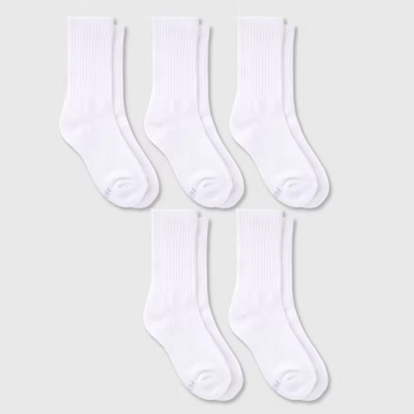 Hanes Premium Girls' Pure 5pk Crew Socks White S: Arch Support, Breathable, Lightweight Knit