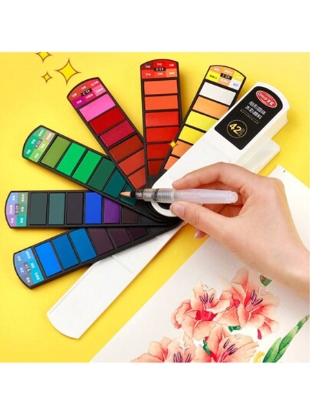 18/24/36/42 Solid Watercolor Pigment Set Foldable Travel Water Color With Water Brush Pen Art Specific Fan Shaped Painting Tool Back To School, Back To School, School Supplies