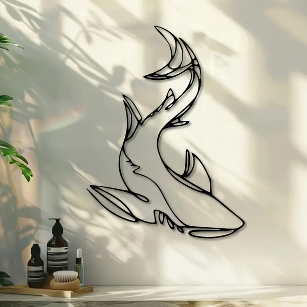 Shark Metal Wall Art - Ocean-Inspired Nautical Decor, Creative Tropical Beach House Accent, Unique Modern Cut Design, Perfect Home Gift