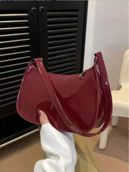 Borsa a tracolla minimalista con chiusura lampo, colore tinta unita, di e semplice, a forma di mezzaluna. Borsa a tracolla con chiusura lampo, portafogli in colore tinta unita, borsa burgundy, regalo ideale per il Capodanno, borsa burgundy di moda