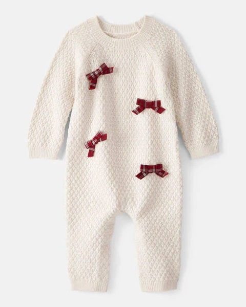 Carter's Baby Girl Bow Appliqué Long Sleeve Jumpsuit