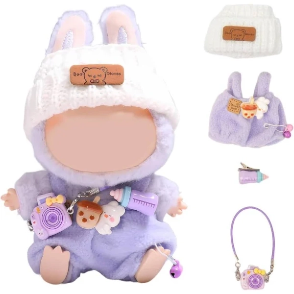Chic Plush LA Boo-Boo Doll Clothes Set – Stylish & Cozy Costume with Accessories for Series 1 and 2 Dolls Collectors,Purple Feeder Set