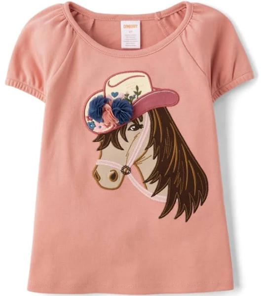 Gymboree Girls Embroidered Horse Puff Sleeve Top