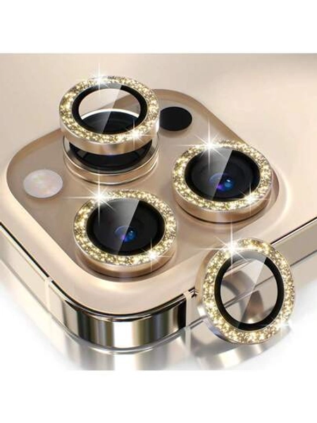 1 Set Flash Diamond Rhinestone Camera Lens Protector Film Set For Phone 12/12 Mini/12 Pro/12 Pro Max,Phone 13/13 Mini/13 Pro/13 Pro Max,Phone 11/11 Pro/11 Pro Max,Phone 14/14 Puls/14 Pro/14 Pro Max,Phone 15/15 Puls/15 Pro/15 Pro Max, Inlaid Imitation Diamond Decorated Camera Cover Tempered Glass Protecting Cover, Colorful Imitation Diamond