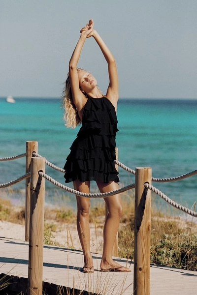HALTER MINI DRESS WITH RUFFLES - Black - XS