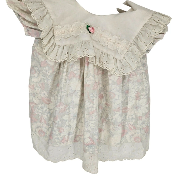 Vintage 1980s Baby Girls Sz 2T Pastel Floral Dress by Hugs &amp; Kisses Pink White