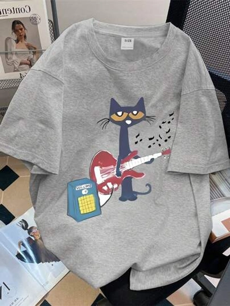 Teen Girl Guitar Cat Print Graphic Tees For Girl Short Sleeve T Shirts,Teen Girl's Summer Tops Crewneck Shirt Blouse