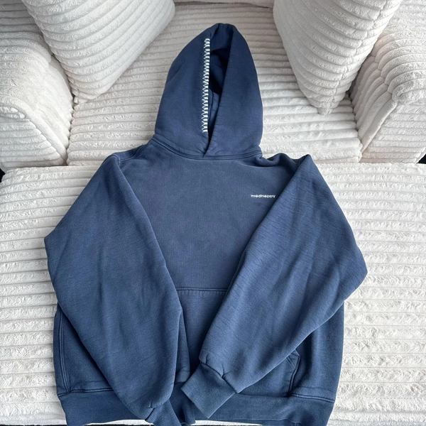 Madhappy Navy blue hoodie with white stitching. XS....