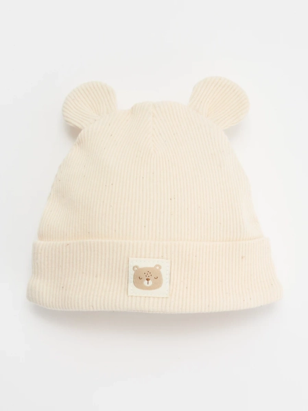 Bonnet côtelé avec oreilles - Beige