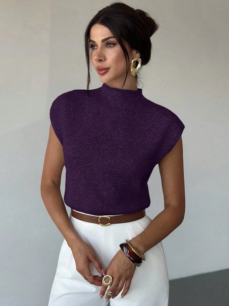 Firerie Elegant High Neck Loose Casual Versatile Sleeveless Knit Sweater Vest,Fall