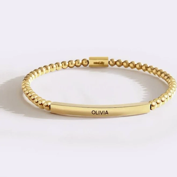Beaded Bracelet Gold Plate with Silver Beads Personalized