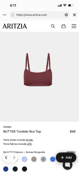 BUTTER Tumbler Bra Top | Aritzia CA