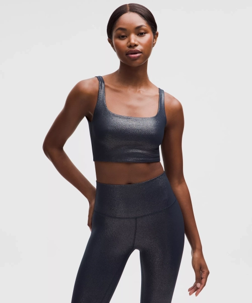 Bend This Scoop and Square Bra Light Support, A–C Cups *Shine - Luxe Shine Foil Print True Navy Silver - S/M