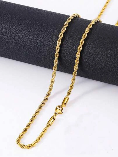 1pc Stainless Steel Punk Twisted Rope Chain Necklace, Unisex Style For Everyday Wear, Gift For Holidays