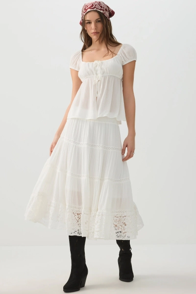 Crochet Trim Tiered Midi Skirt | Ardene