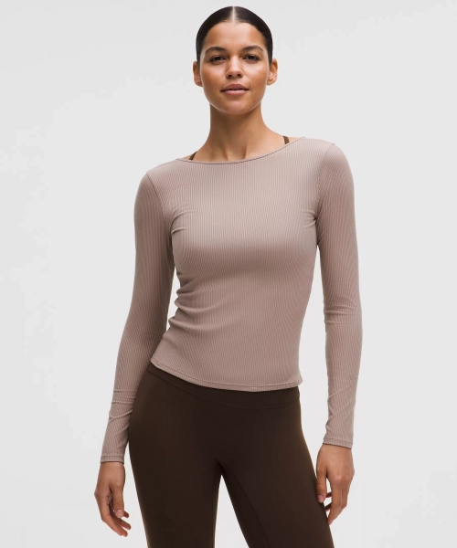 Ribbed Scoop-Back Yoga Long-Sleeve Shirt - black - S