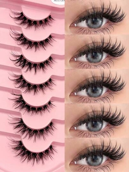 Asiteo Asiteo 7 Pairs Anime Cat Eye False Eyelashes - Natural, Voluminous Manga Style With Transparent Band Lashes, Beginner-Friendly, Perfect For Party And Everyday Makeup