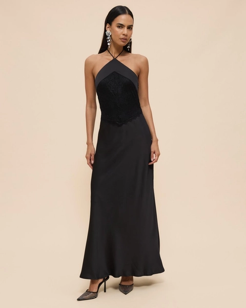 Georgie Halter Neck Lace Panelled Maxi Dress