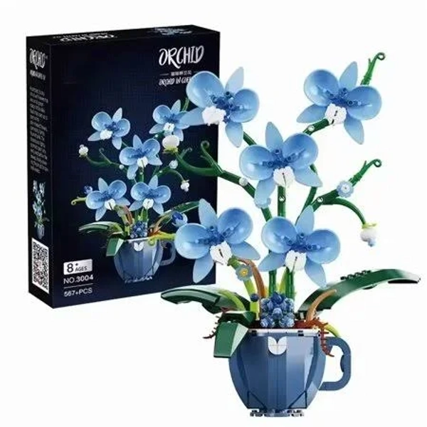 Honchoes Flower Building Set Compatible with Lego Orchid Bonsai for Adults Women 567 Pcs, Blue