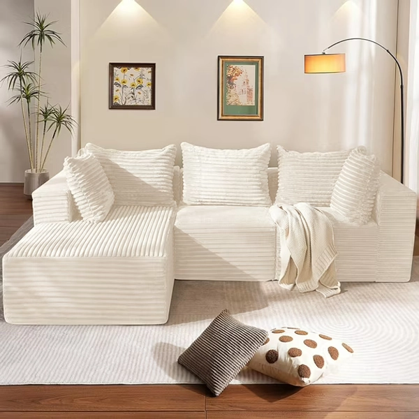 111" Cloud Sectional Couch with L-Shape Chaise, UHOMEPRO Modern Modular Sofa with Deep Seat, Upholstered Couches for Living Room, Plush Sectional Sofa No Assembly Required, Free Combination, White