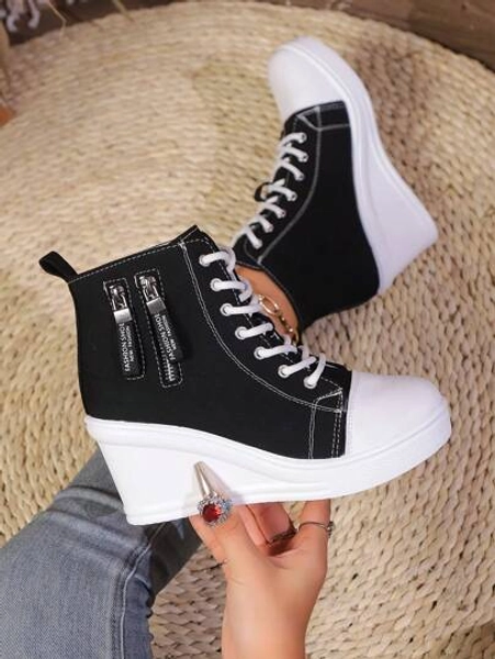 Fall/Winter Canvas Platform Shoes, Women Casual Thick Sole Wedge Sneakers