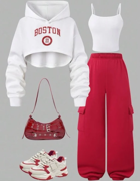 SHEIN Teenage Girls Casual Loose Letter Print Hoodie Sweatshirt, Camisole, and Cargo Pants