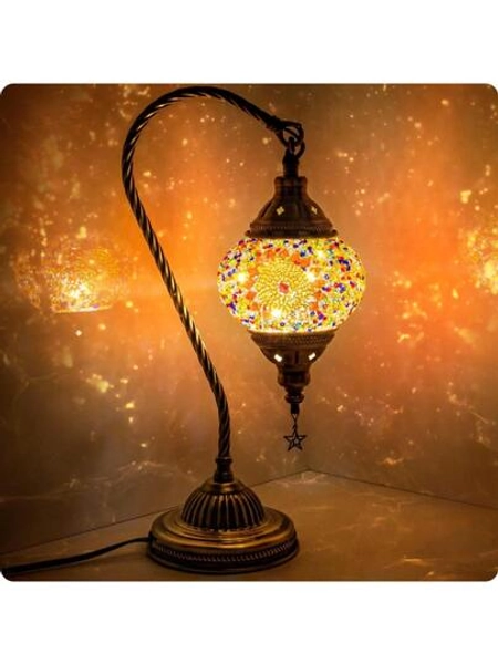 Turkish Bedside Lamp With Bronze Base 3-Way Color Changing Handmade Swan Neck Mosaic Glass Table Lamps For Bedroom,Living Room (LED Bulb Included) (Orange1)