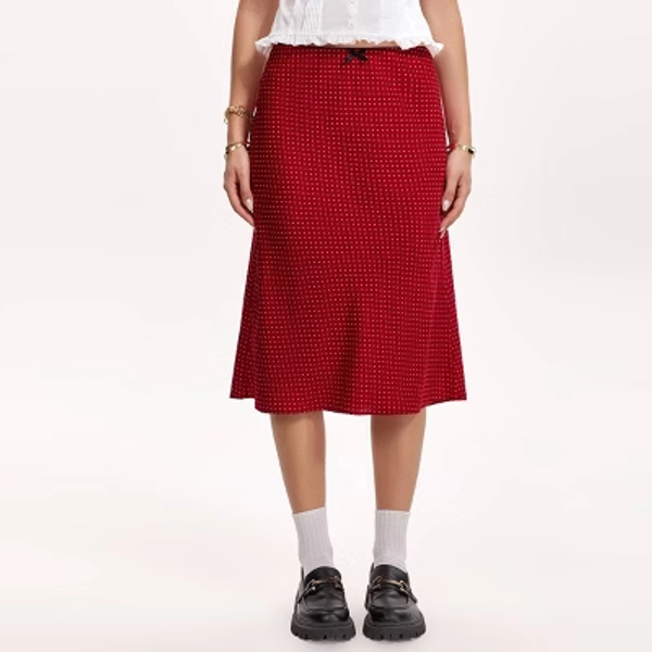 Women's Mid-Rise Midi A-Line Skirt - Wild Fable™ Red Polka Dots L