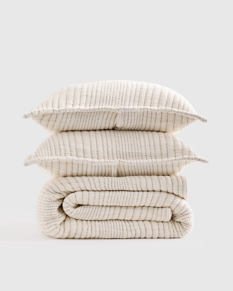 Organic Cotton Channel Stitch Coverlet Set in Undyed
