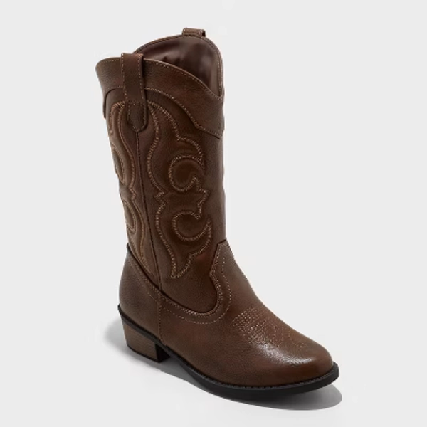 Kids' Montana Western Boots - Cat & Jack™ Brown 5: Mid Calf, Zipper Closure, Textured Outsole