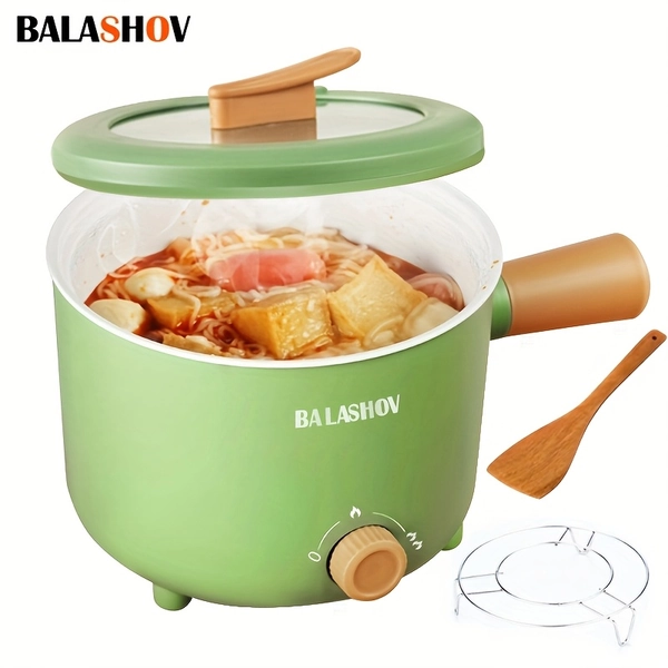 Olla Eléctrica con Vaporera, Sartén Antiadherente de 1.6L, Mini Cocedor Portátil Rápido de Ramen con Potencia Ajustable, Ideal para Fondue, Perfecta para Cocinar Pasta, Bistec y Fideos, un Imprescindible para Residencias Universitarias